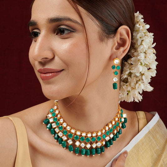 Teejh Reya Green Gold Necklace Set
