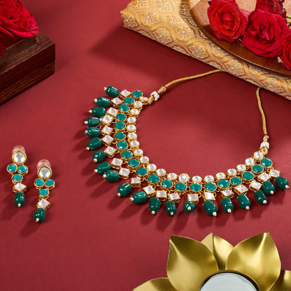 Teejh Reya Green Gold Necklace Set