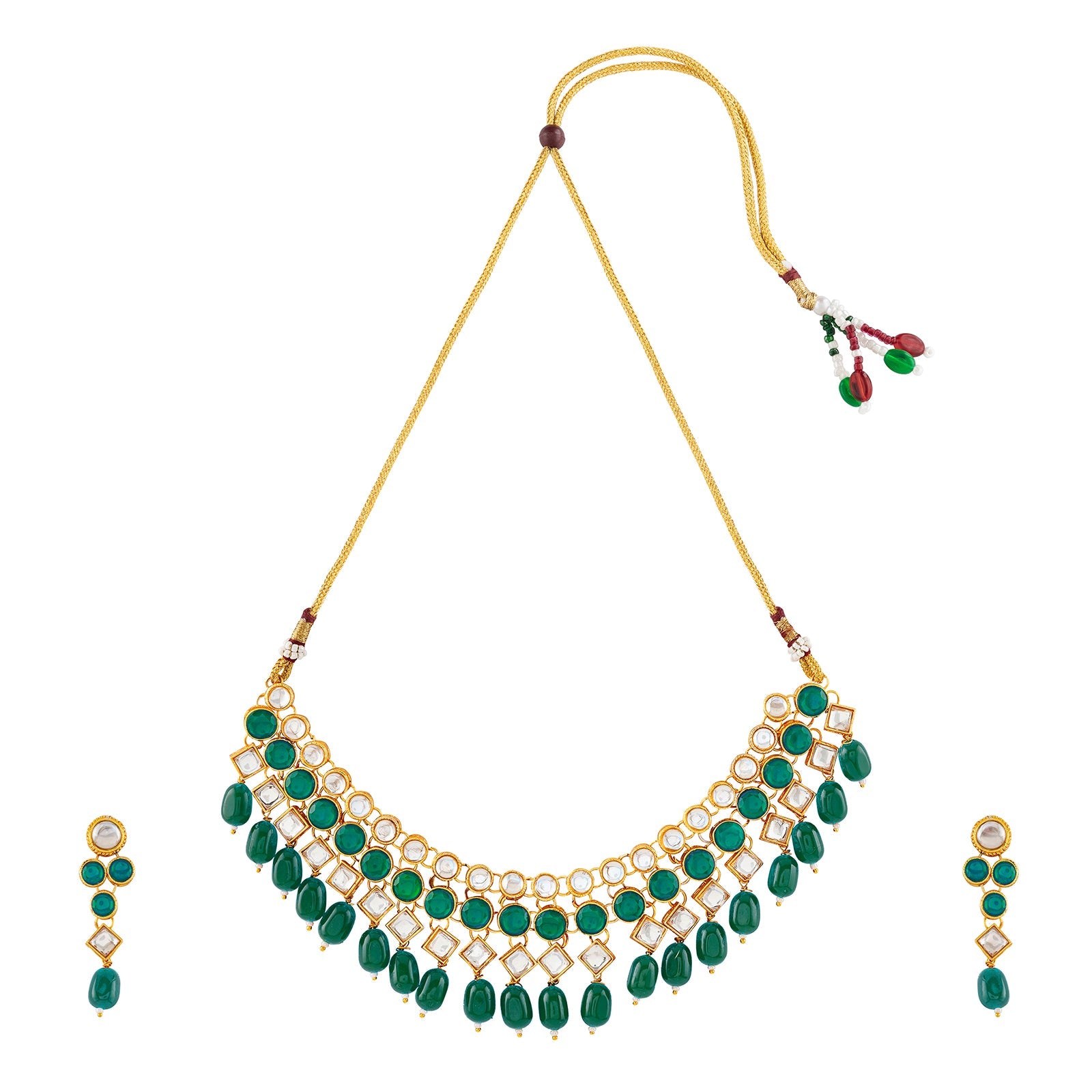 Teejh Reya Green Gold Necklace Set