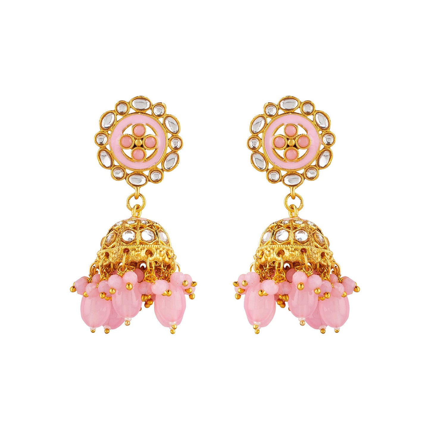Teejh Vrushali Pastel Pink Gold Necklace Set