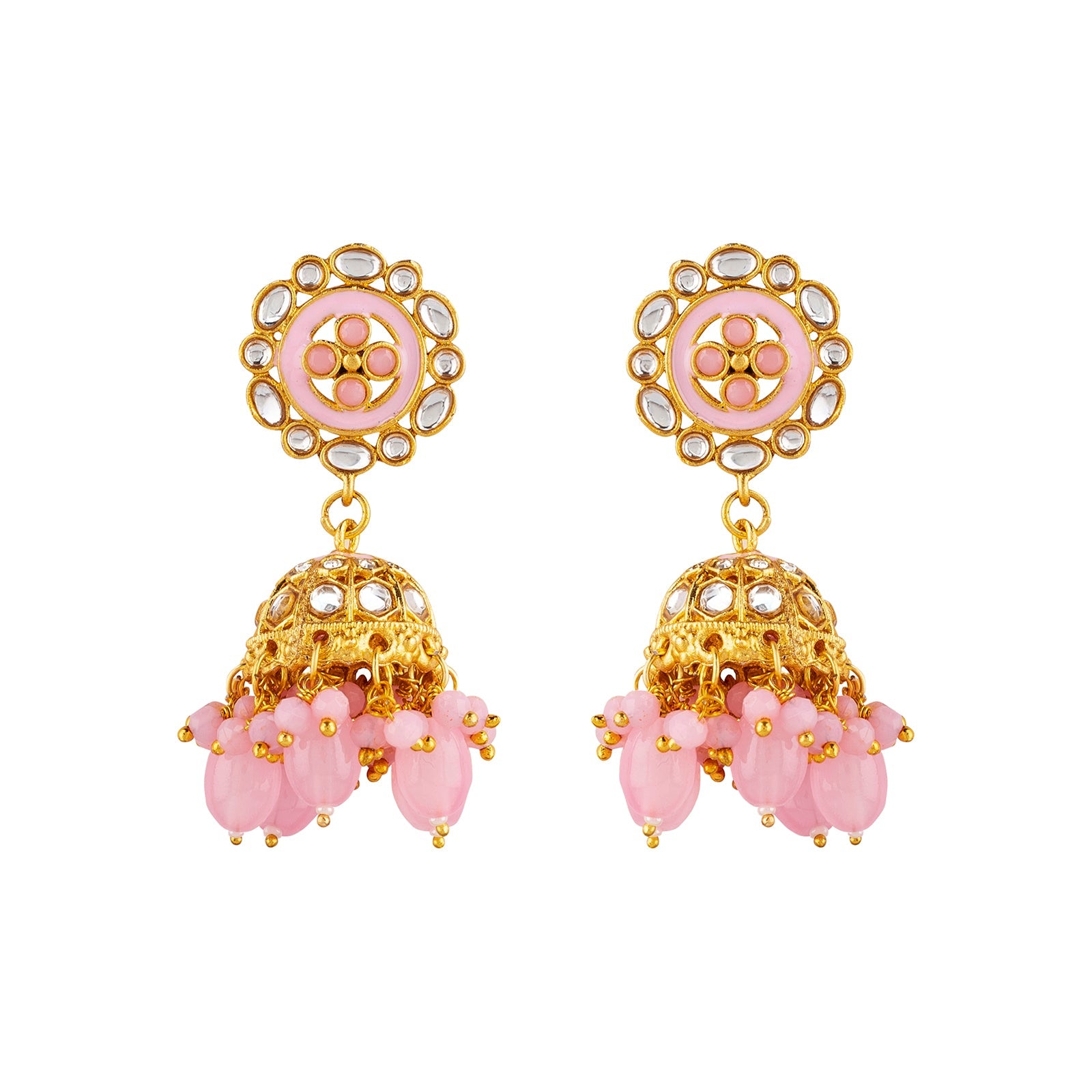 Teejh Vrushali Pastel Pink Gold Necklace Set