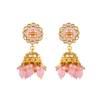Teejh Vrushali Pastel Pink Gold Necklace Set