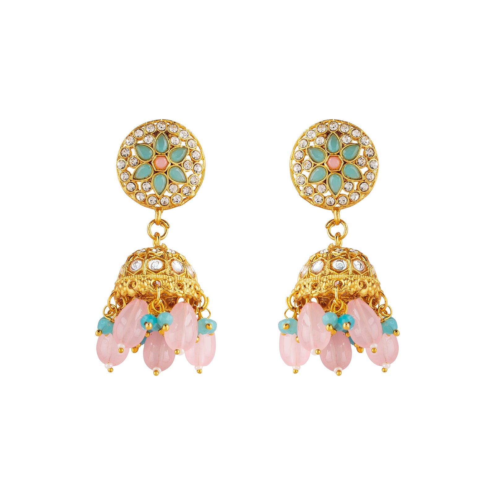 Teejh Nabhya Blue and Pink Gold Necklace Set
