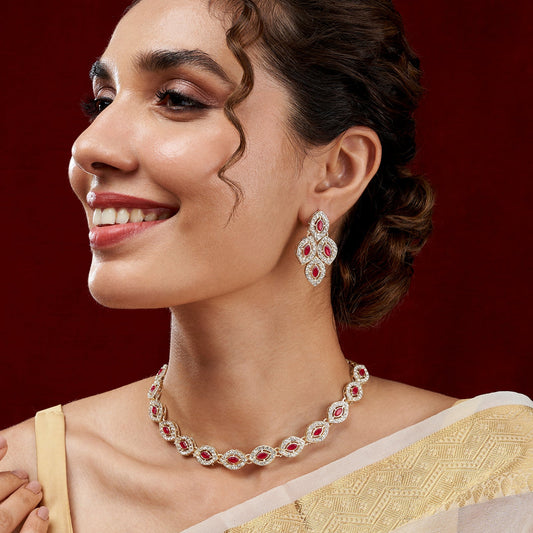 Teejh Kiya Silver Red Necklace Set