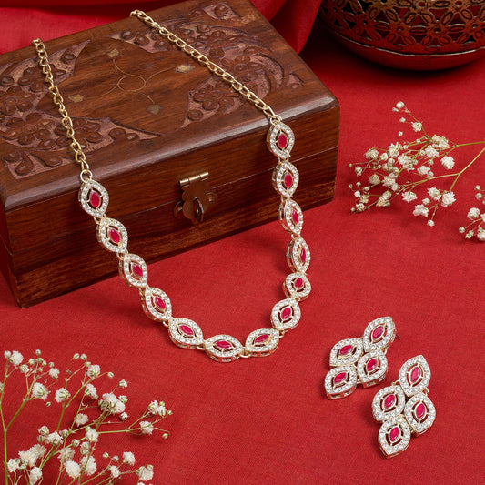 Teejh Kiya Silver Red Necklace Set
