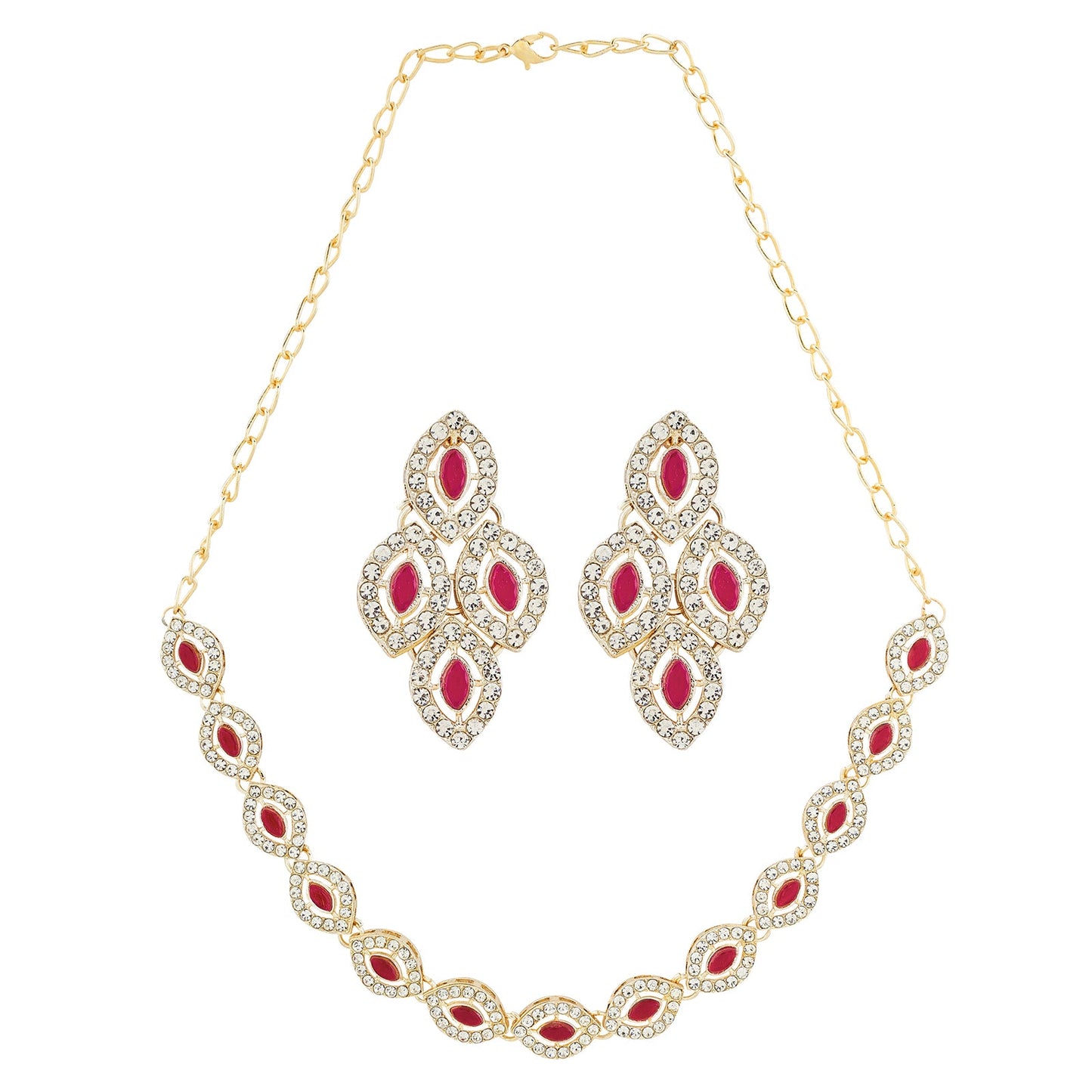 Teejh Kiya Silver Red Necklace Set