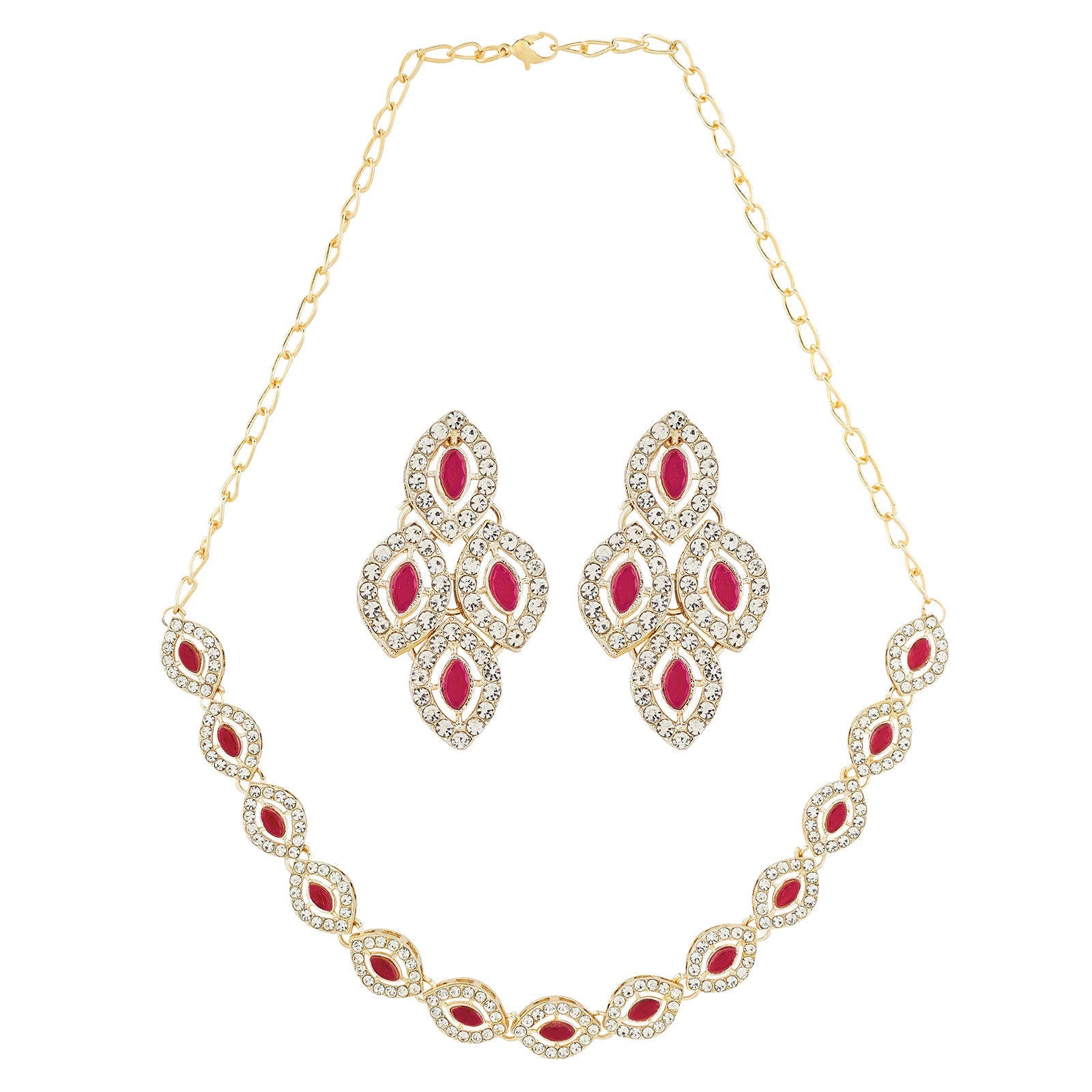 Teejh Kiya Silver Red Necklace Set
