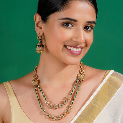 Teejh Chaitanya Gold Finish Green Necklace Set