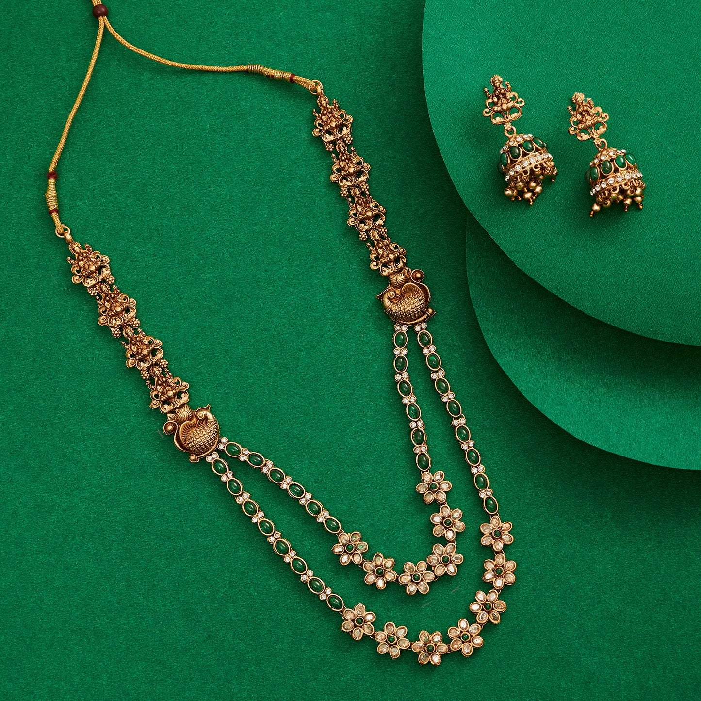 Teejh Chaitanya Gold Finish Green Necklace Set