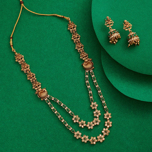 Teejh Chaitanya Gold Finish Green Necklace Set