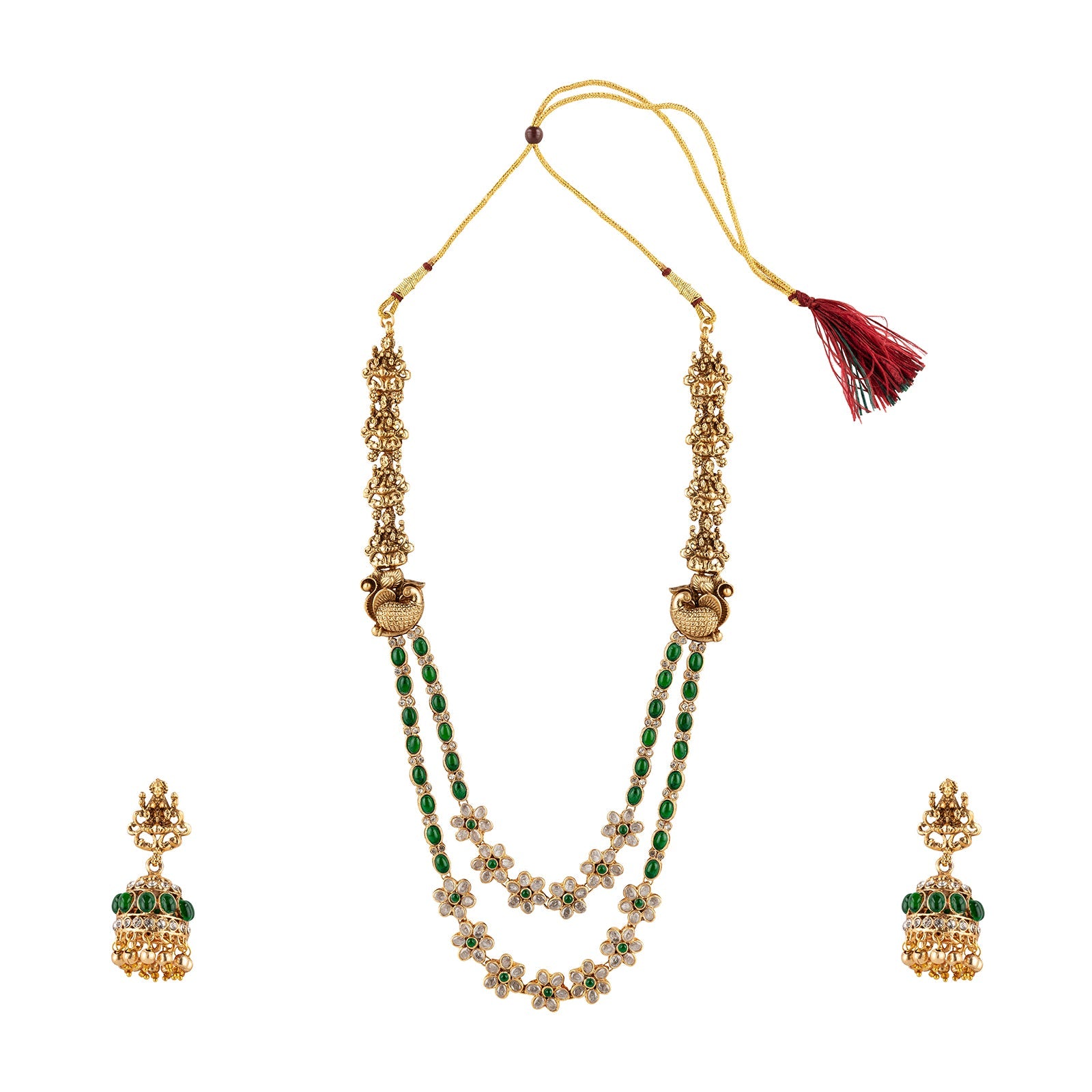 Teejh Chaitanya Gold Finish Green Necklace Set