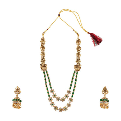 Teejh Chaitanya Gold Finish Green Necklace Set