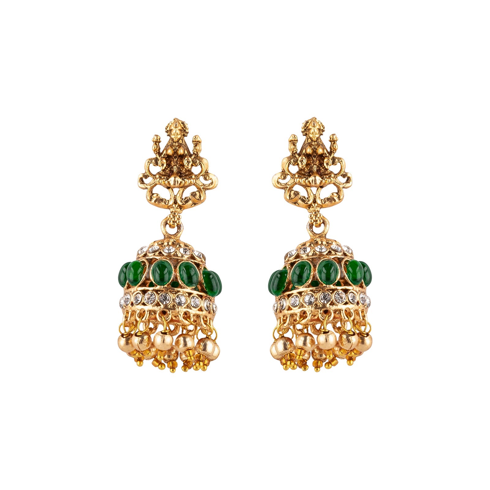 Teejh Chaitanya Gold Finish Green Necklace Set