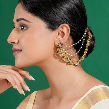 Teejh Chitrakala Gold Finish Red & Green Kan Chain