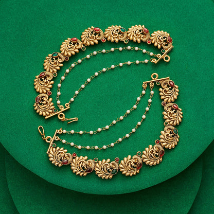 Teejh Chitrakala Gold Finish Red & Green Kan Chain