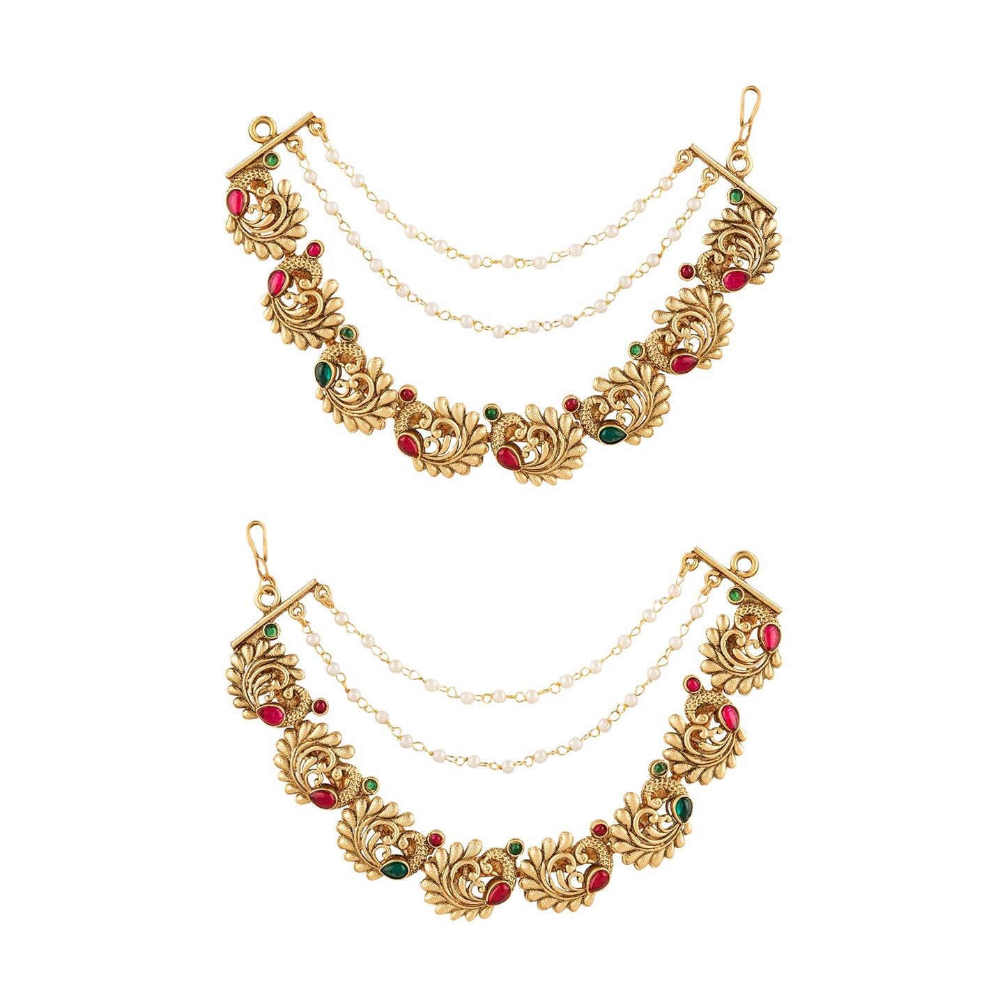 Teejh Chitrakala Gold Finish Red & Green Kan Chain