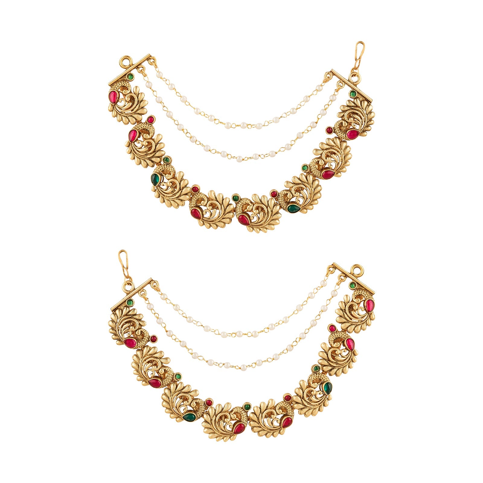 Teejh Chitrakala Gold Finish Red & Green Kan Chain