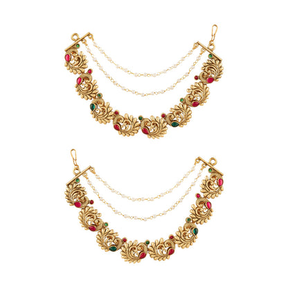 Teejh Chitrakala Gold Finish Red & Green Kan Chain