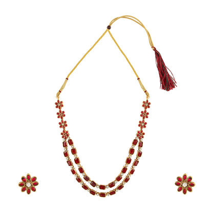 Teejh Ishanya Gold Finish Red Necklace Set