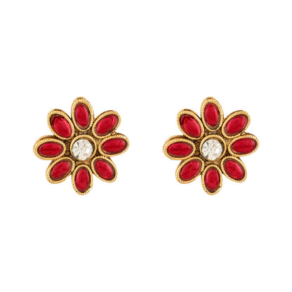 Teejh Ishanya Gold Finish Red Necklace Set