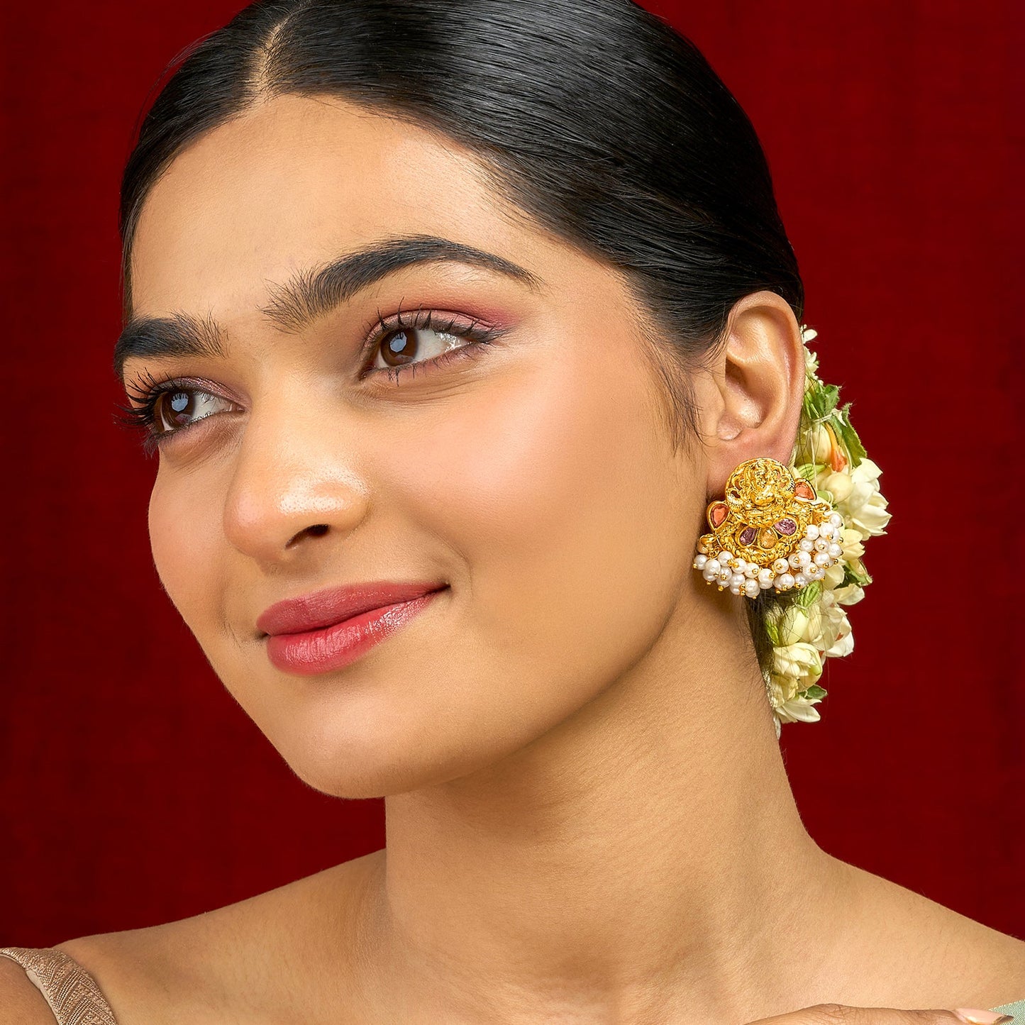 Teejh Aaranya Gold Red Antique Gold Earrings