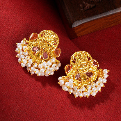 Teejh Aaranya Gold Red Antique Gold Earrings