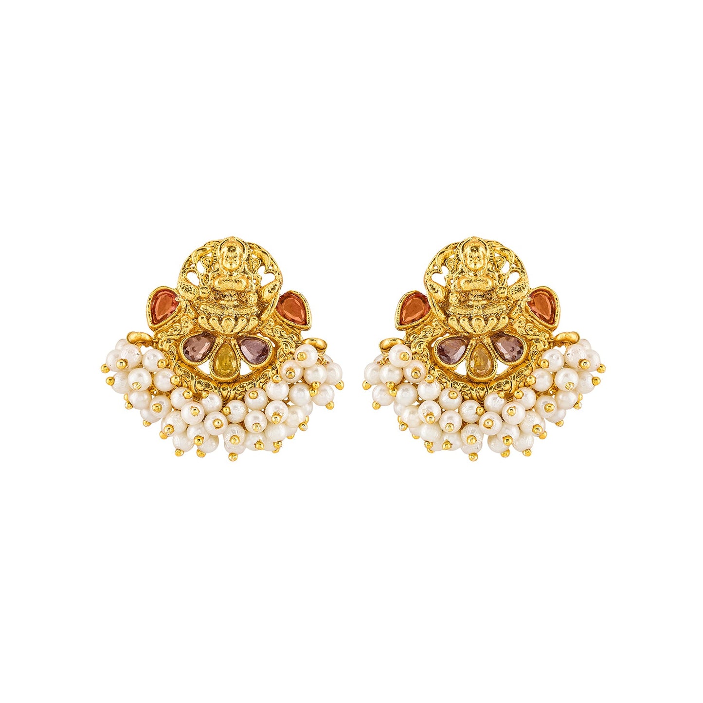 Teejh Aaranya Gold Red Antique Gold Earrings