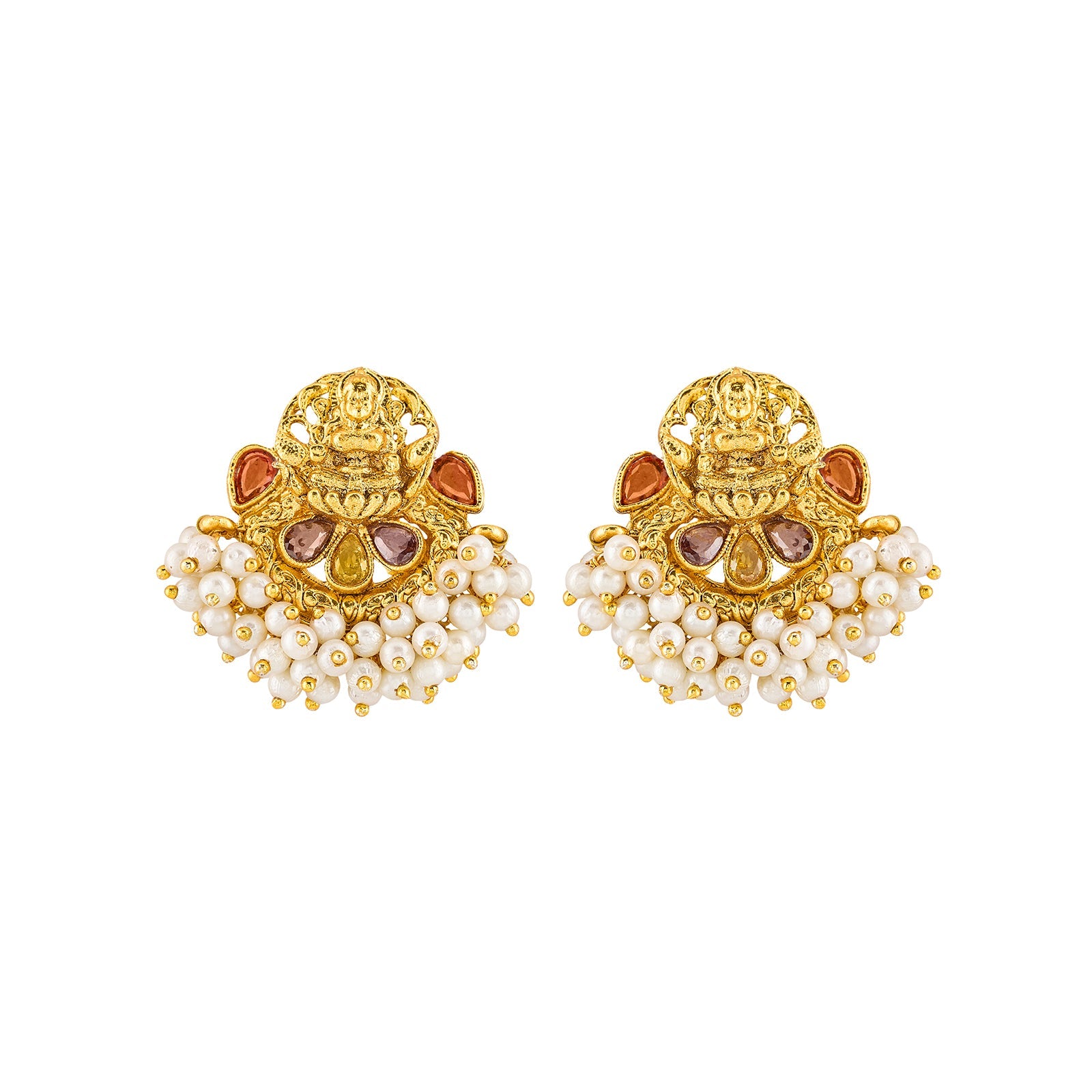 Teejh Aaranya Gold Red Antique Gold Earrings
