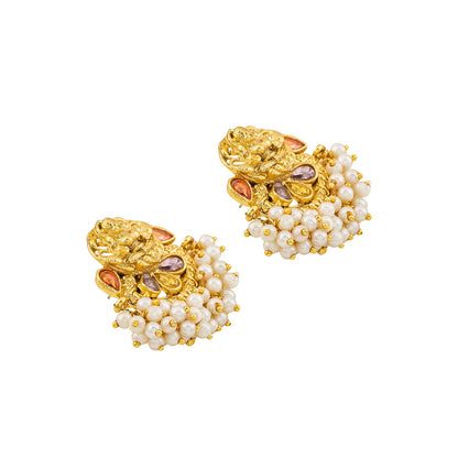 Teejh Aaranya Gold Red Antique Gold Earrings