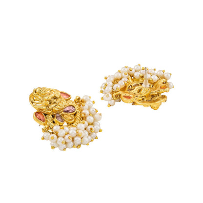 Teejh Aaranya Gold Red Antique Gold Earrings