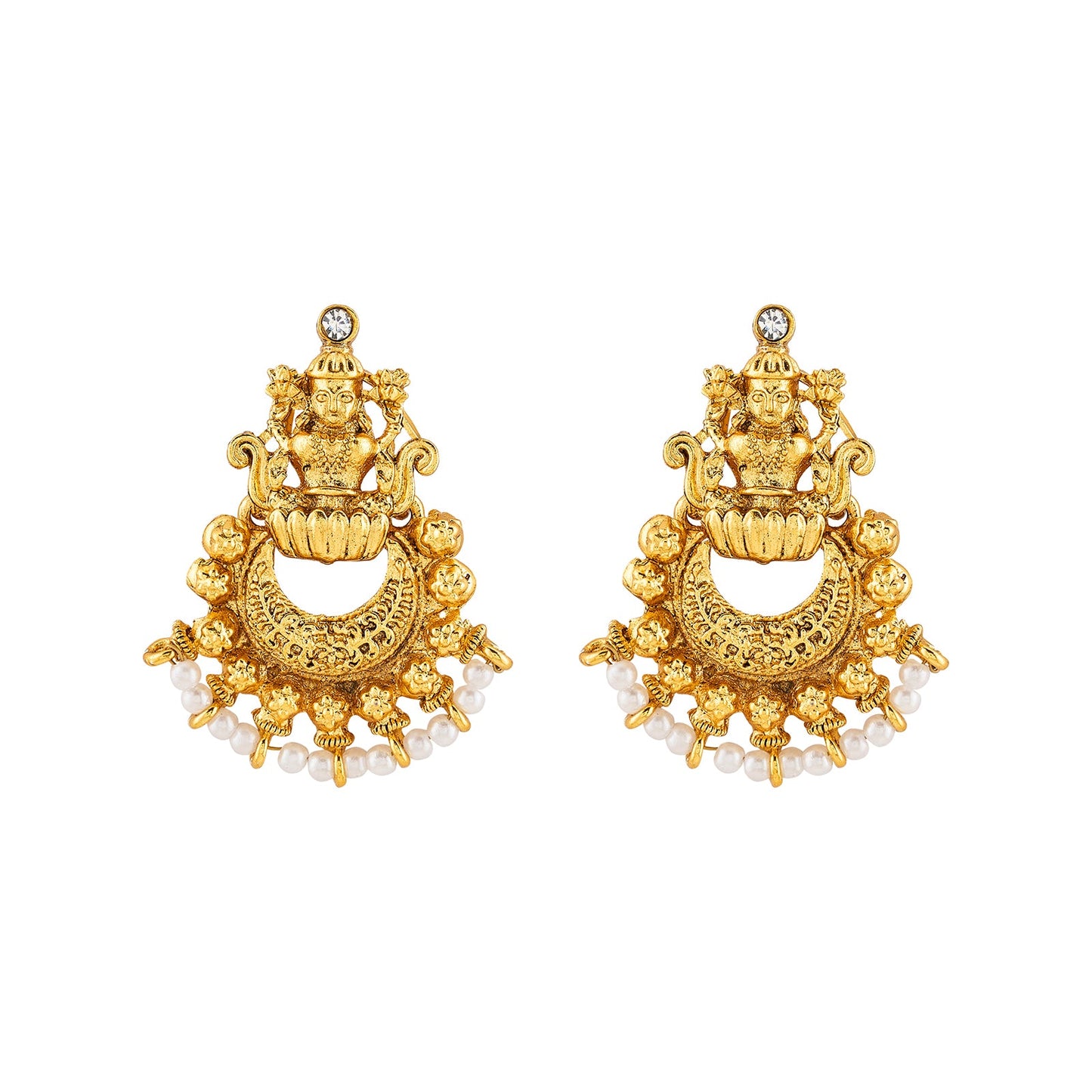 Teejh Aishna White Antique Gold Earrings