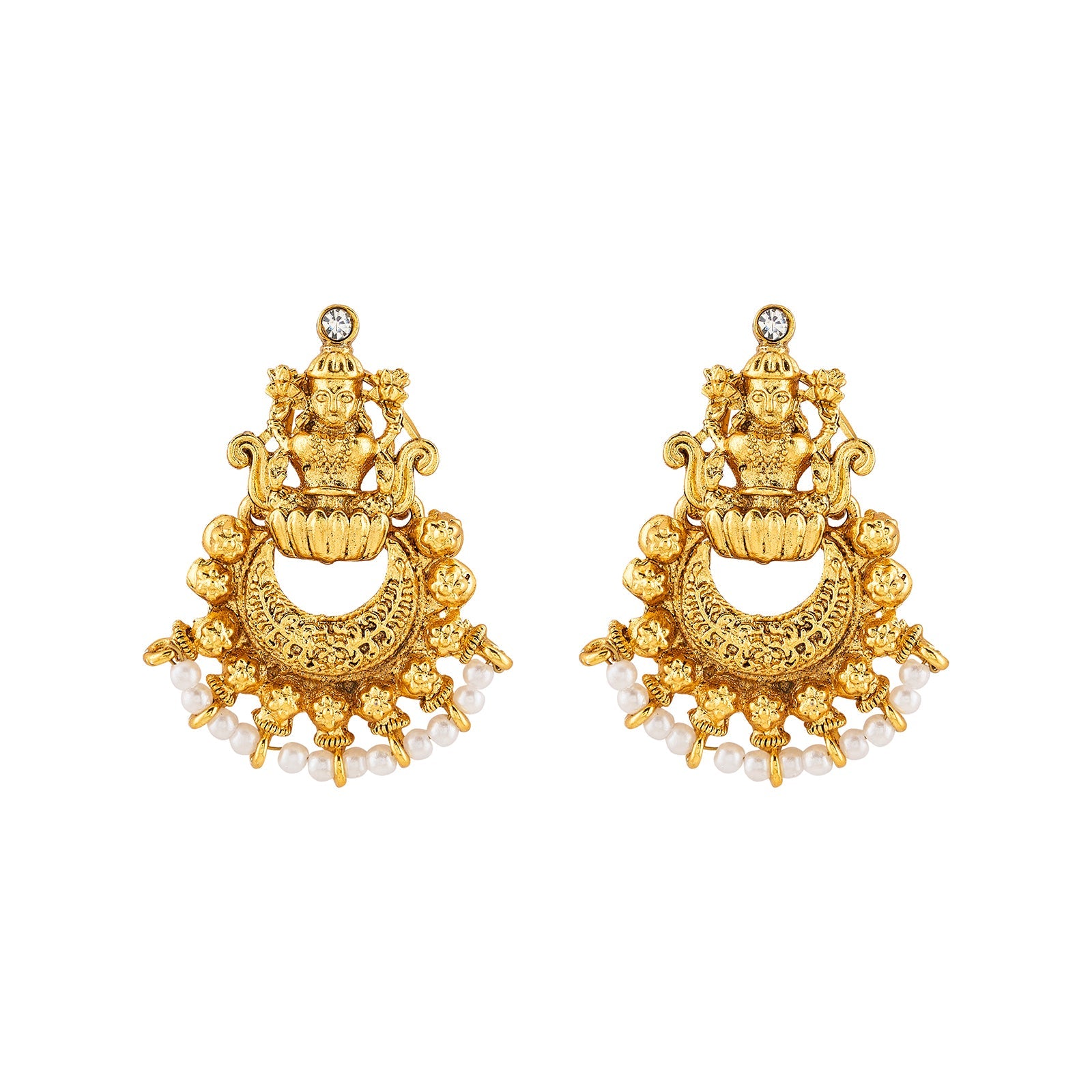 Teejh Aishna White Antique Gold Earrings