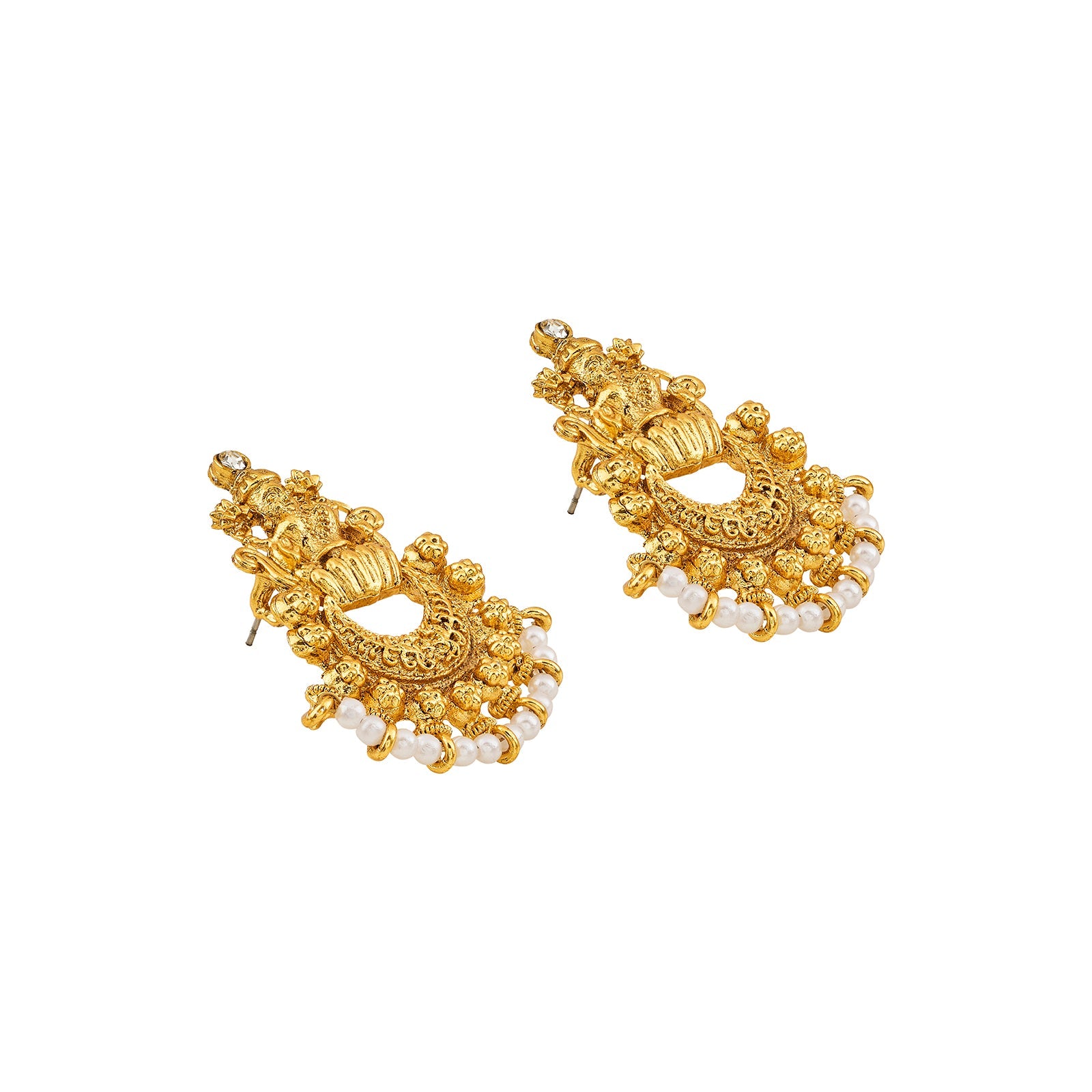 Teejh Aishna White Antique Gold Earrings