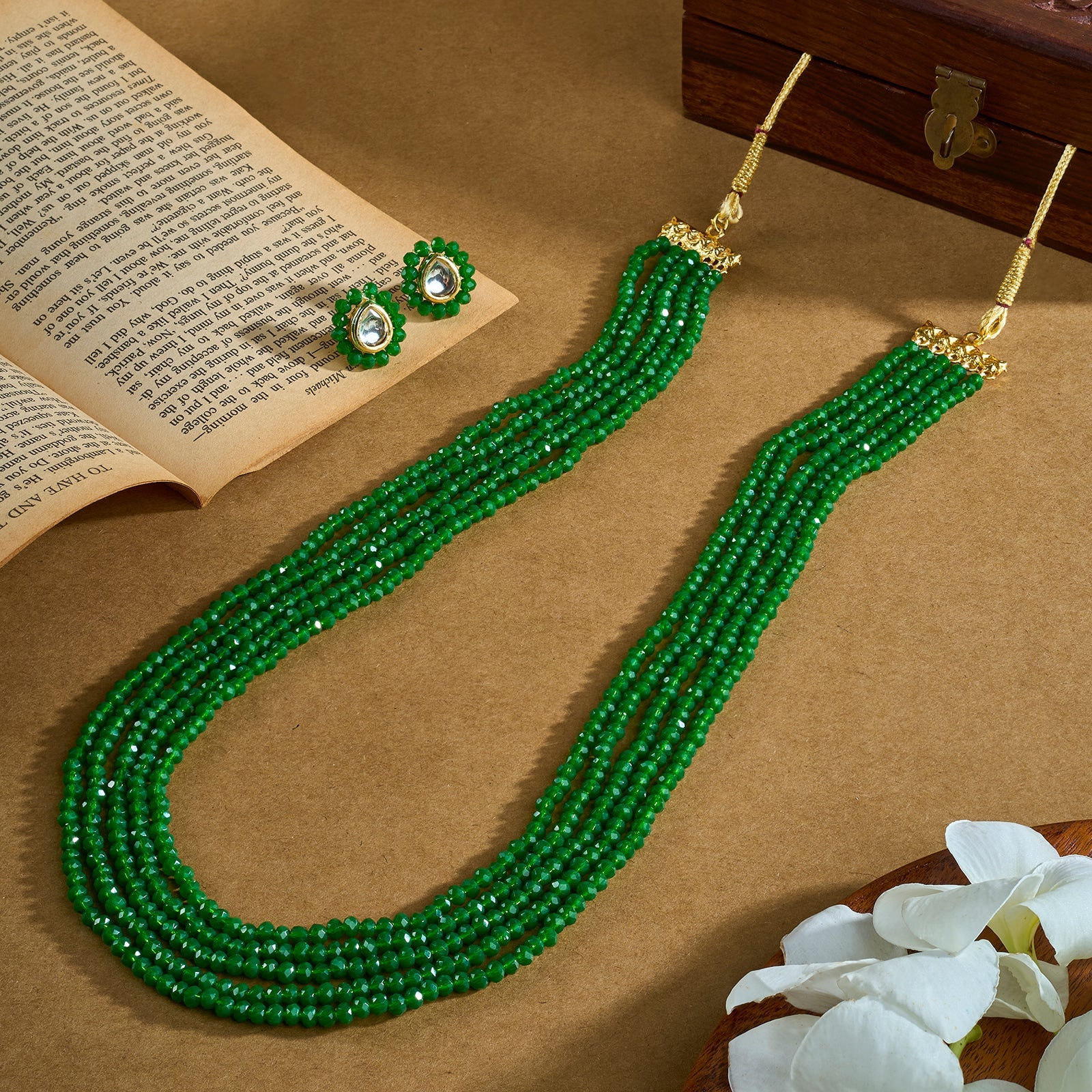 Teejh Surili Green Beads Necklace Set
