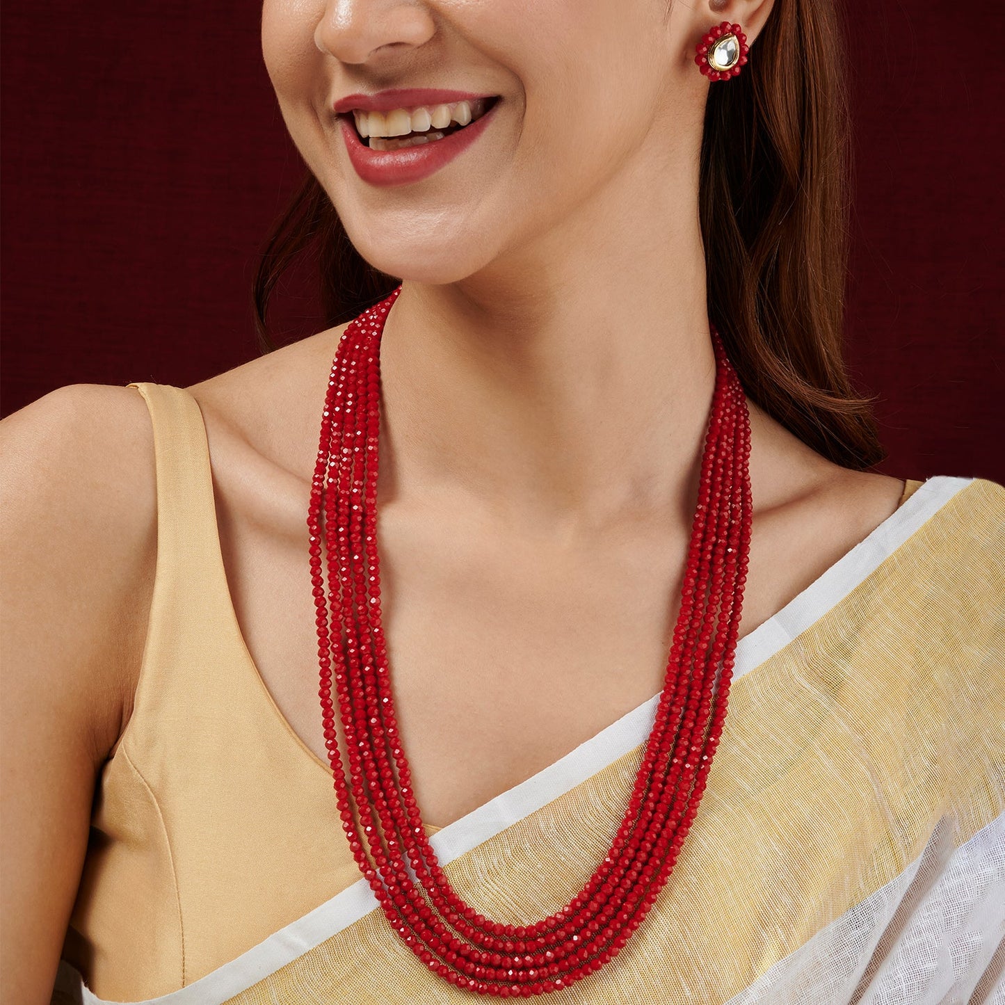 Teejh  Surili Red Beads Necklace Set