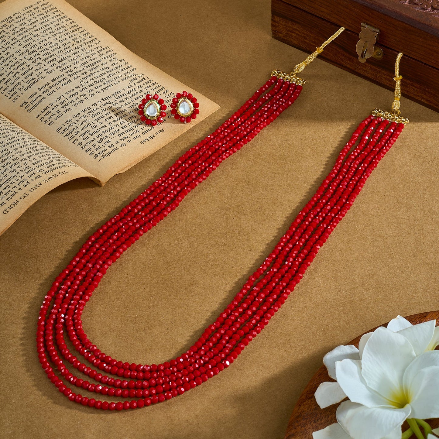 Teejh  Surili Red Beads Necklace Set