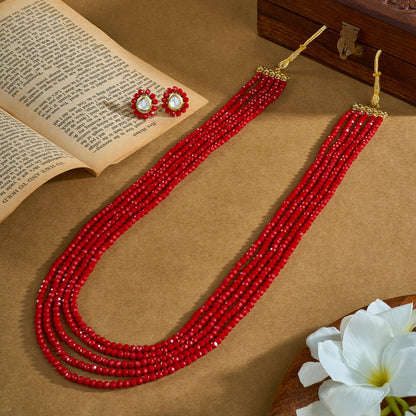 Teejh  Surili Red Beads Necklace Set