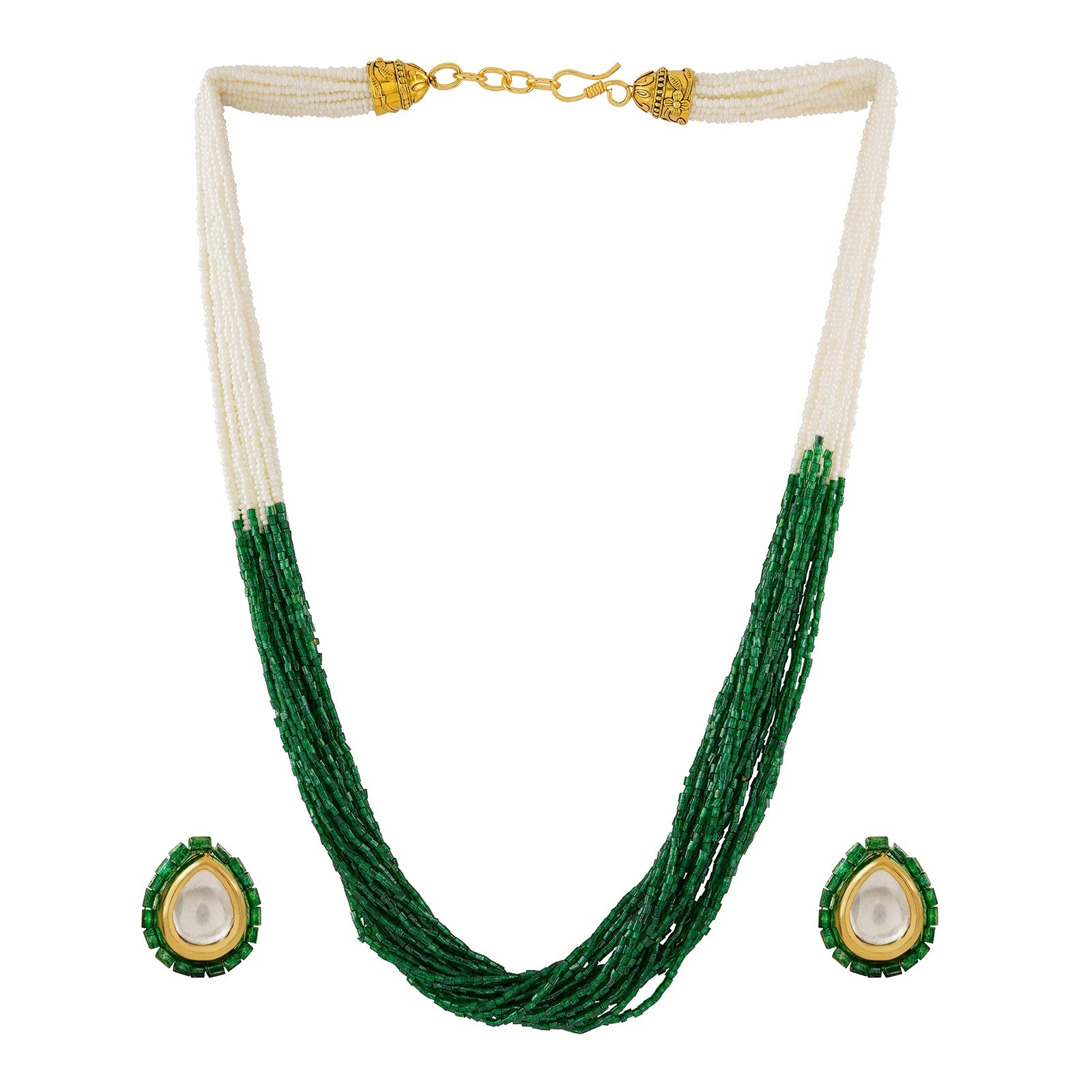 Teejh Noorani White- Green Beads Necklace set