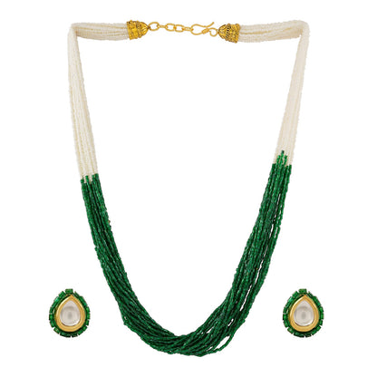 Teejh Noorani White- Green Beads Necklace set