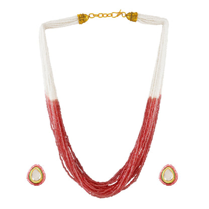 Teejh Noorani White- Red Beads Necklace set