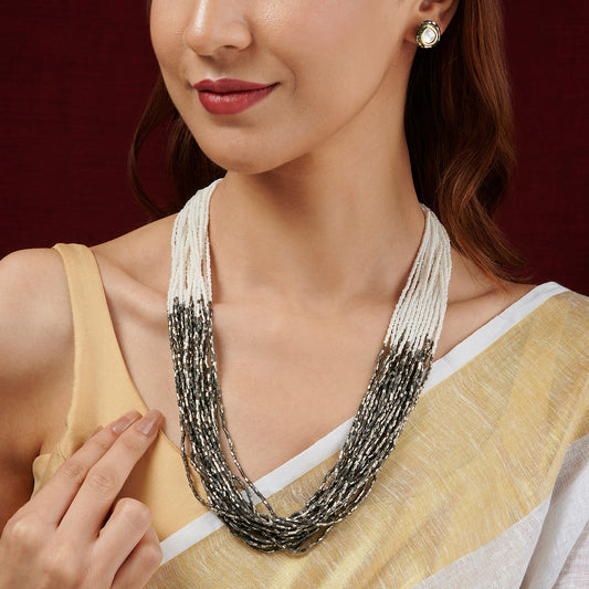 Teejh Noorani White- Grey Beads Necklace set