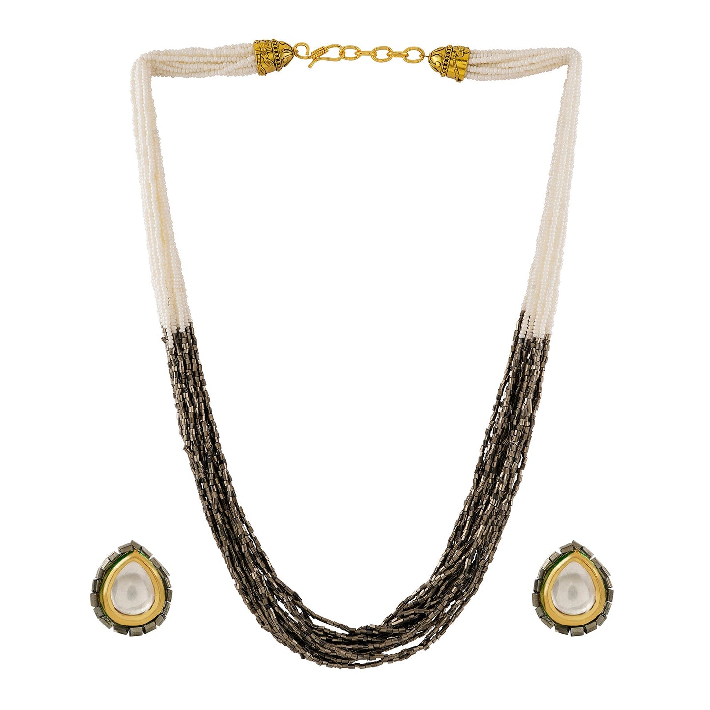Teejh Noorani White- Grey Beads Necklace set