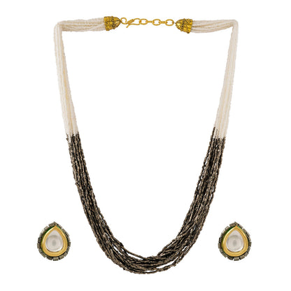 Teejh Noorani White- Grey Beads Necklace set