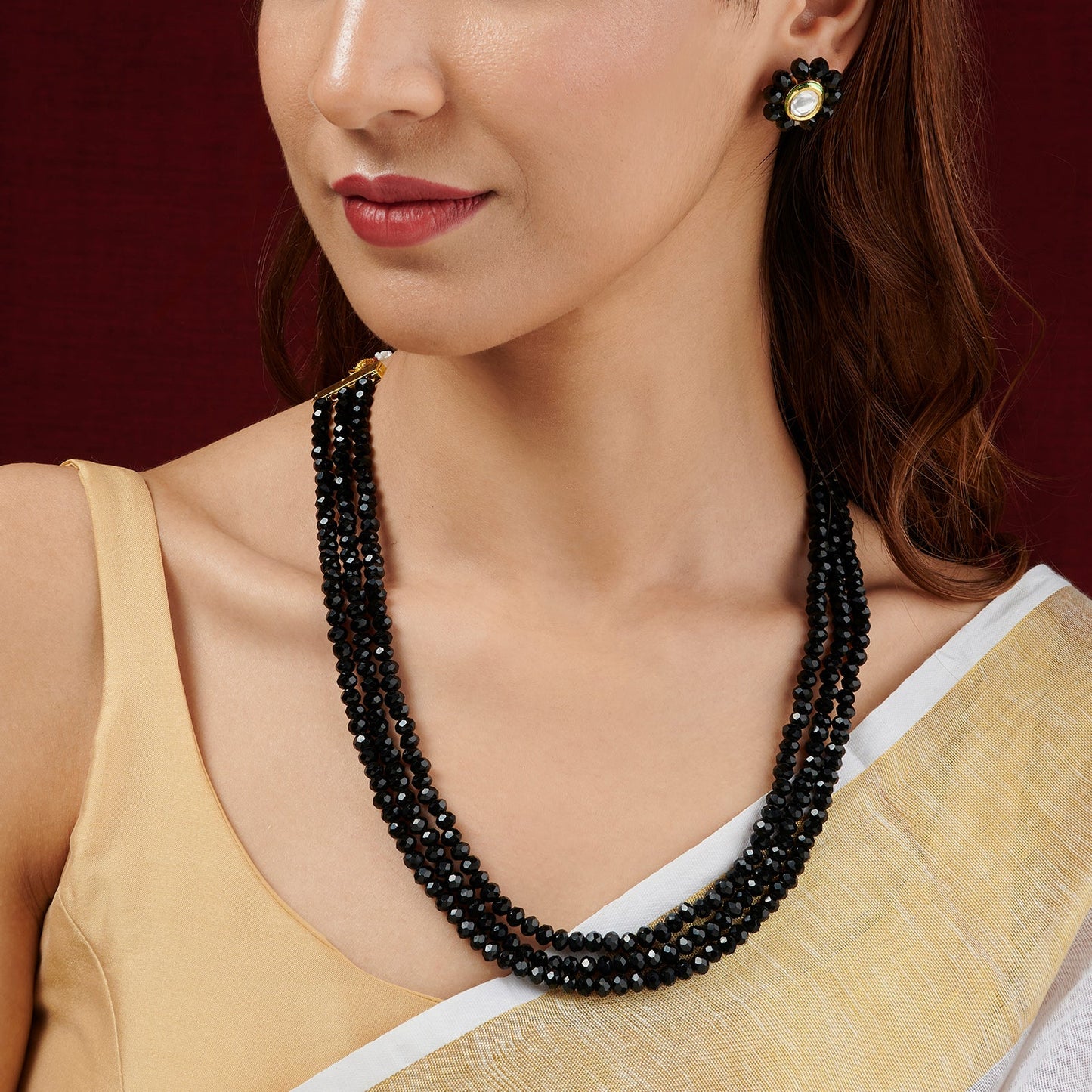 Teejh Nithila Black Beaded Necklace Set