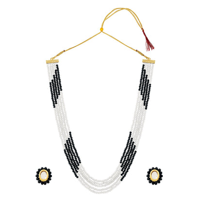Teejh  Anmol White and Black beaded Necklace set