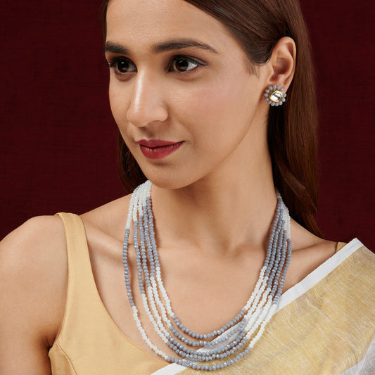 Teejh  Anmol White and Grey beaded Necklace set