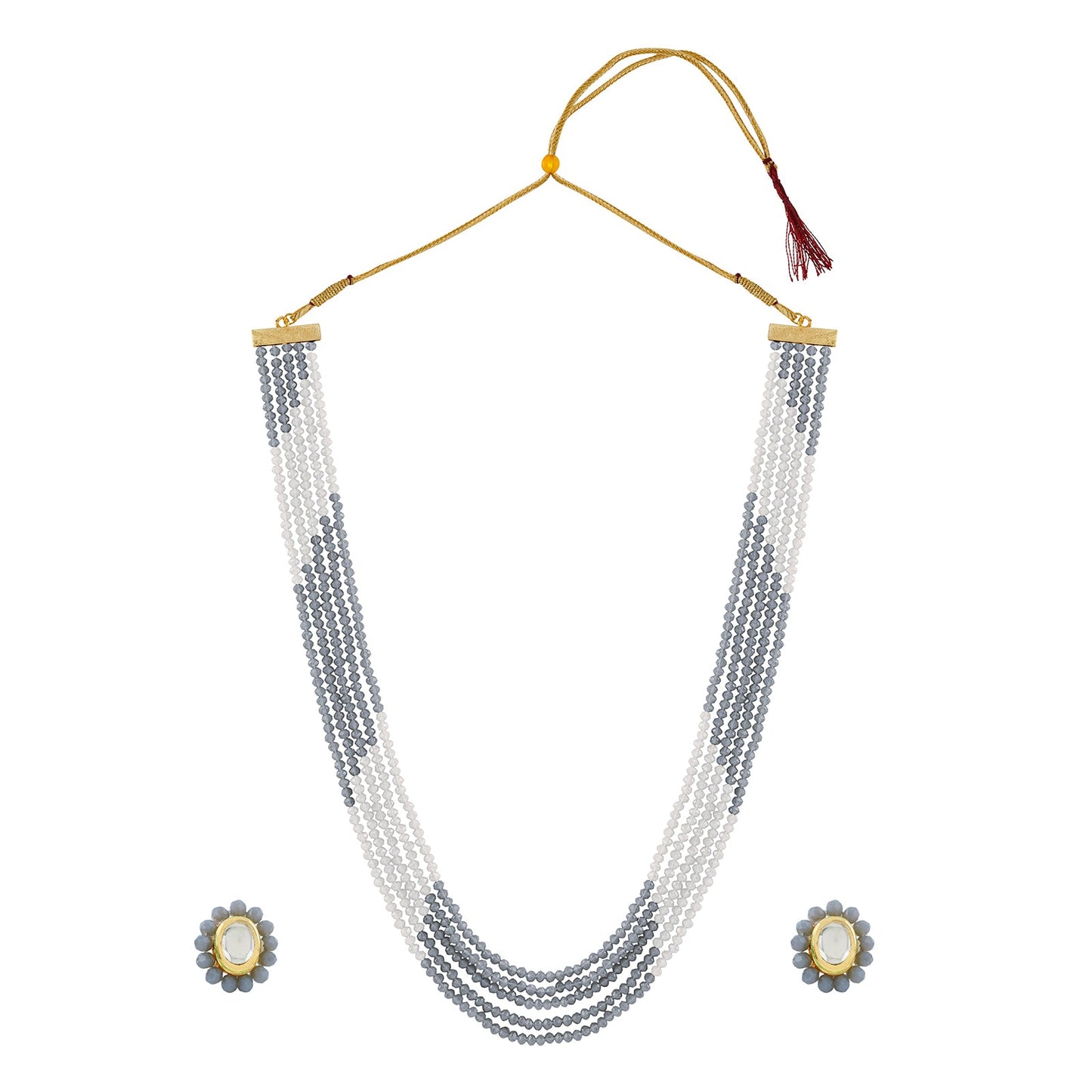 Teejh  Anmol White and Grey beaded Necklace set