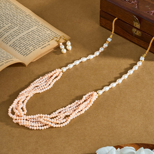 Teejh Chakra White and Peach beaded Necklace Set