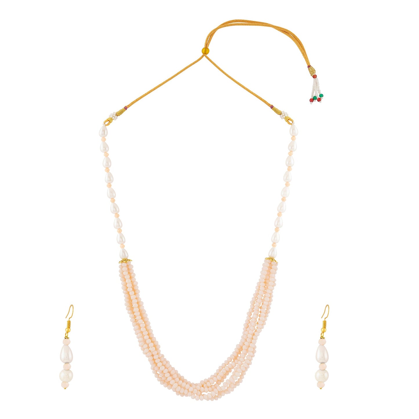 Teejh Chakra White and Peach beaded Necklace Set