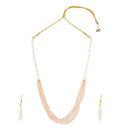 Teejh Chakra White and Peach beaded Necklace Set